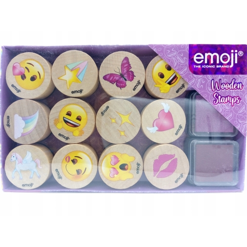 STEMPLE EMOJI PIECZĄTKI DREWNIANE ZESTAW 2 TUSZE AKCESORIA PLASTYCZNE DIY