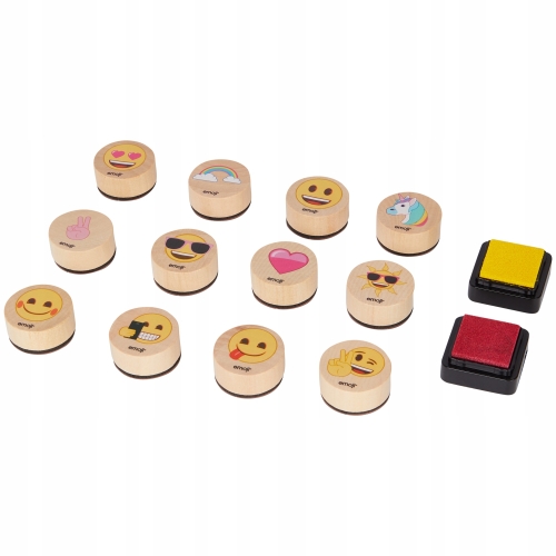 STEMPLE EMOJI PIECZĄTKI DREWNIANE ZESTAW 2 TUSZE AKCESORIA PLASTYCZNE DIY