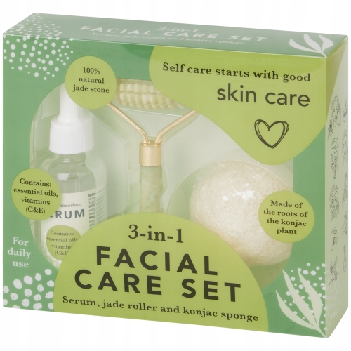 Wałek jadeitowy do pielęgnacji twarzy naturalny z serum i gabką w zestawie