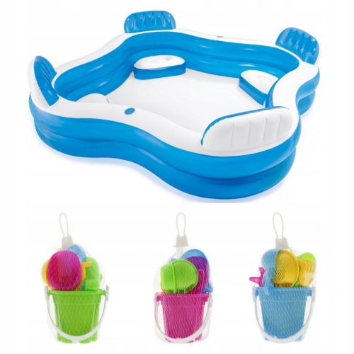 Basen OGRODOWY Z SIEDZENIAMI + GRATIS mini zabawka wiaderko 7cm 229x229x66