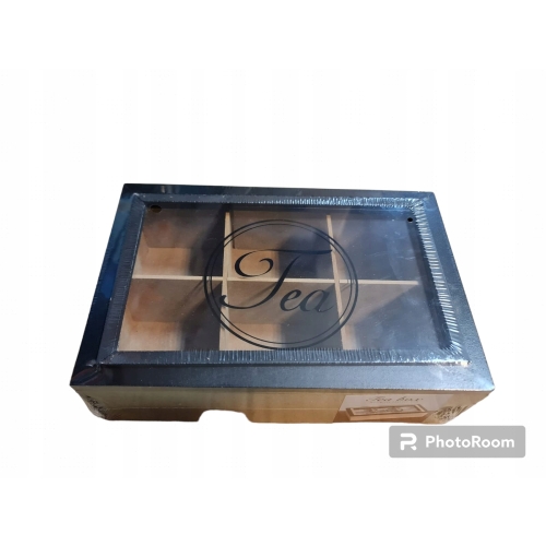 Drewniane Pudełko na Herbatę Herbaciarka Pojemnik Box Organizer TEA BLACK85