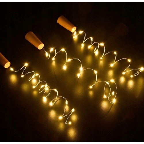 Korek do butelki na baterie 8 x Lampki LED dekoracyjne Białe Ciepłe 75 cm
