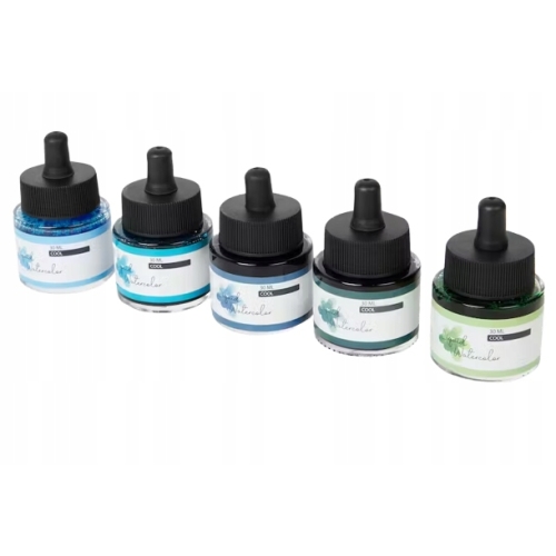 Farby akwarelowe w płynie wodne 5 szt. x 30 ml Pipeta NIEBIESKIE