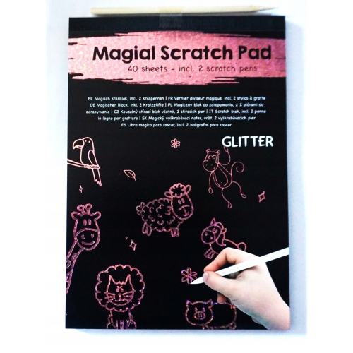 WYDRAPYWANKA magiczny zeszyt A5 blok + 2 pióra GLITTER PINK 40 kartek