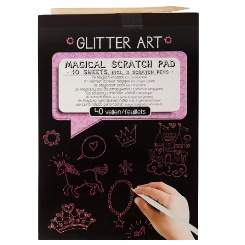 WYDRAPYWANKA magiczny zeszyt A5 blok + 2 pióra GLITTER PINK 40 kartek