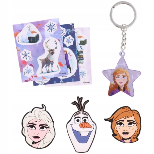 Zestaw Frozen II brelok naklejki gumki na kredki