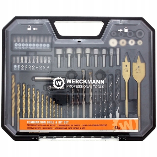 Zestaw narzędzi wiertła klucze bity znacznik 63el.