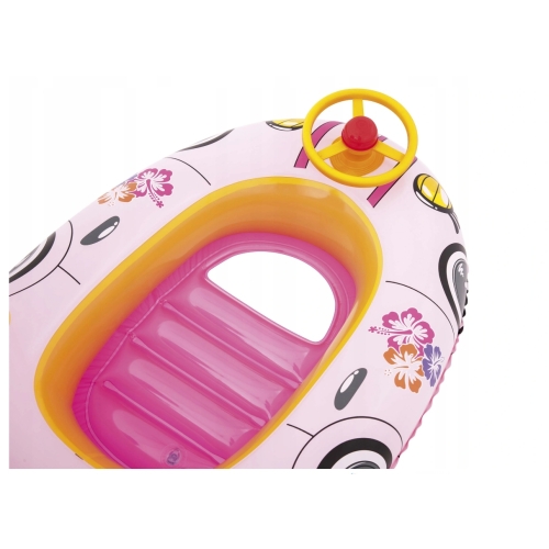 Łódka ponton materac z dachem AUTO różowe 98x66 cm
