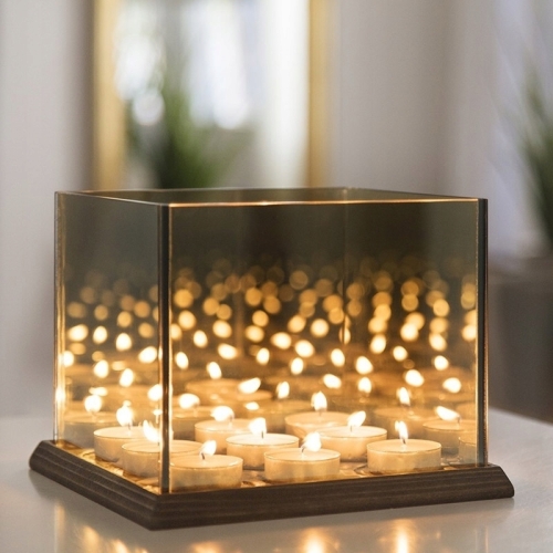 Lustrzany szklany świecznik 3D tealight glamour x4