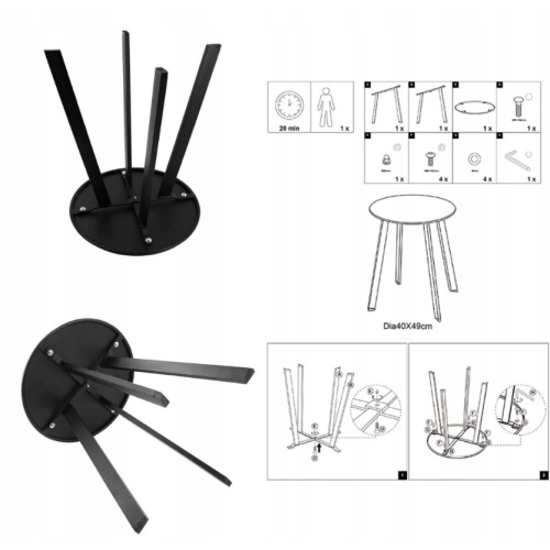 STOLIK KAWOWY OKRĄGŁY METALOWY SKŁADANY LOFT 40 x 49cm Kolor jasny zielony