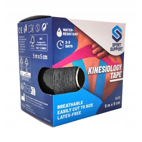 Taśma kinezjologiczna w kolorze czarnym Tape 5 cm x 5 cm wodoodporna MOCNA
