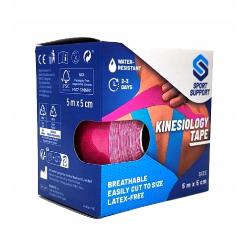 Taśma kinezjologiczna w kolorze różowym Tape 5 cm x 5 cm wodoodporna MOCNA