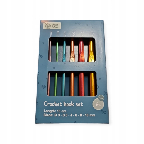 6 x Szydełka Aluminiowe kolorowe od 3.0 mm do 10.0 mm o długości 15cm Metal