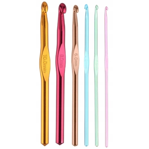 6 x Szydełka Aluminiowe kolorowe od 3.0 mm do 10.0 mm o długości 15cm Metal