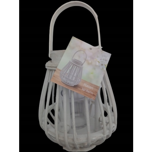LATARENKA RATANOWA BIAŁA NA TEAGHLITE 14 CM X 16 CM Z SZKLANYM WKŁADEM 544