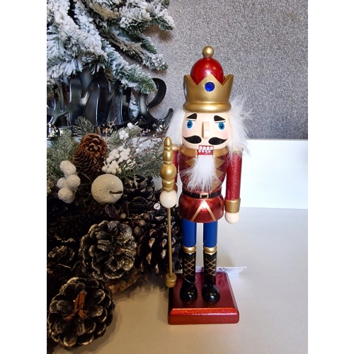 Dziadek do orzechów figurka drewniana świąteczna Kolekcja 25 cm KRÓL Berło