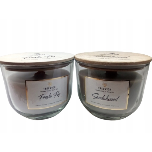 Świeca z drewnianym knotem i podstawą Sandalwood TreeWick 50h PALENIA 370g
