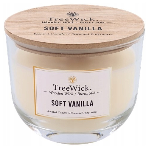 Świeca z drewnianym knotem i podstawą Vanilla TreeWick 50h PALENIA 370 gram