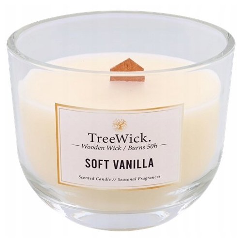 Świeca z drewnianym knotem i podstawą Vanilla TreeWick 50h PALENIA 370 gram