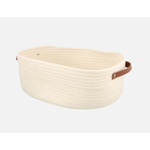 Koszyk do przechowywania bawełniany pleciony biały styl boho 35 x 25 x 13cm
