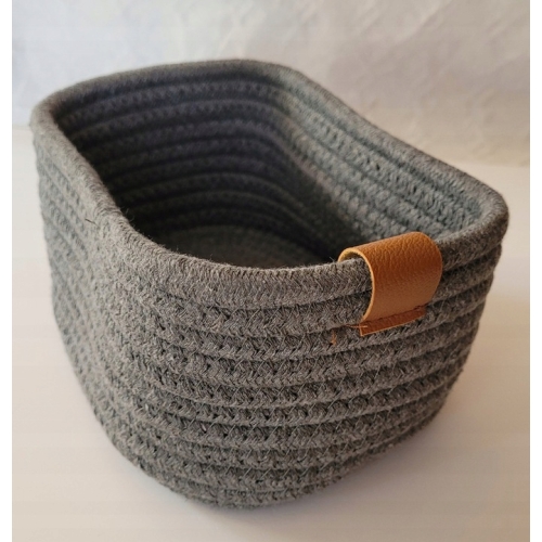 Koszyk do przechowywania bawełniany pleciony szary styl boho 22 x 16 x 11cm