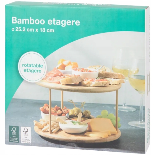 PATERA ETAŻERKA OBROTOWA BAMBUSOWA DWA POZIOMY NA ZAKĄSKI 25.2 CM X 18 CM