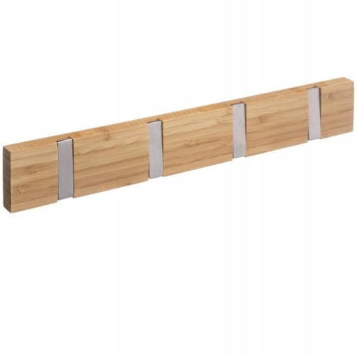 Wieszak ścienny COAT RACK NATURALNE DREWNO BAMBUSOWE 4 HACZYKI ALUMINIOWE J