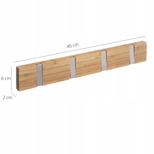Wieszak ścienny COAT RACK NATURALNE DREWNO BAMBUSOWE 4 HACZYKI ALUMINIOWE J