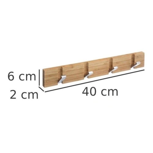 Wieszak ścienny COAT RACK NATURALNE DREWNO BAMBUSOWE 4 HACZYKI ALUMINIOWE J