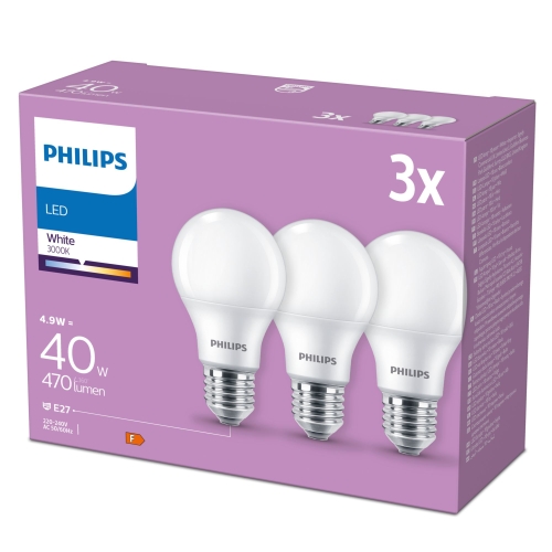 3 X ŻARÓWKI PHILIPS LED 470 LUMENÓW BIAŁE 3000KW E27 220-240V AC 50/60Hz
