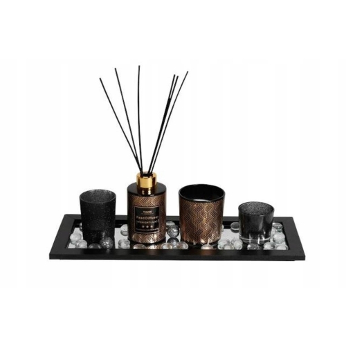 Dyfuzor zapachowy zestaw upominkowy z tealights w kolorze czarnym na święta
