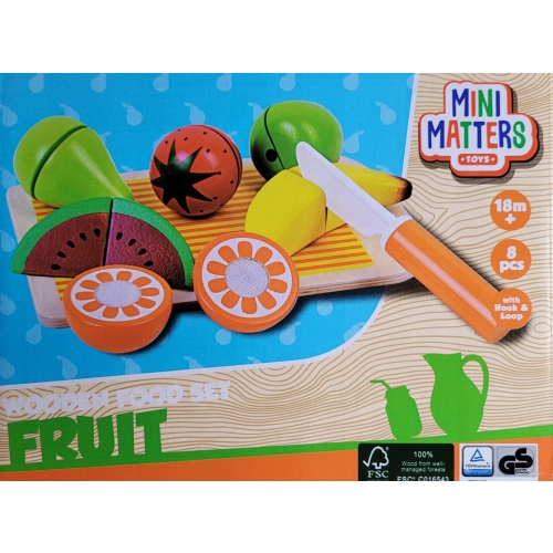 ZESTAW DREWNIANE OWOCE FRUIT DO KROJENIA NA RZEPY Mini Matters Zabawki 8 el