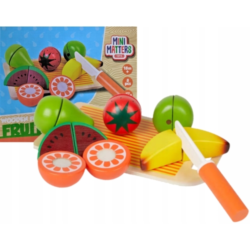 ZESTAW DREWNIANE OWOCE FRUIT DO KROJENIA NA RZEPY Mini Matters Zabawki 8 el