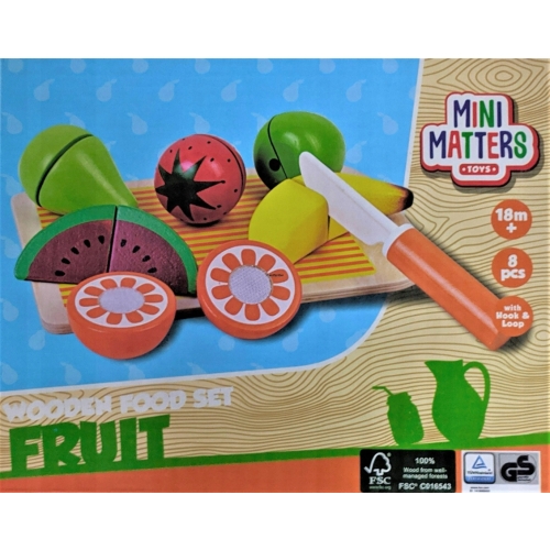 ZESTAW DREWNIANE OWOCE FRUIT DO KROJENIA NA RZEPY Mini Matters Zabawki 8 el