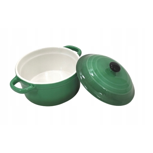 Naczynie do zapiekania z pokrywką 0,2 l żaroodporne zielone ceramiczne 9786