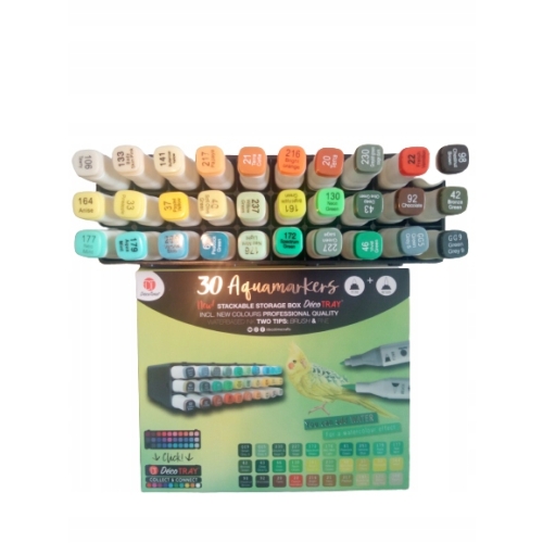 MARKERY AKWARELOWE WODNE 30 SZTUK PROFESJONALNE DWUSTRONNE ORGANIZER 03-134