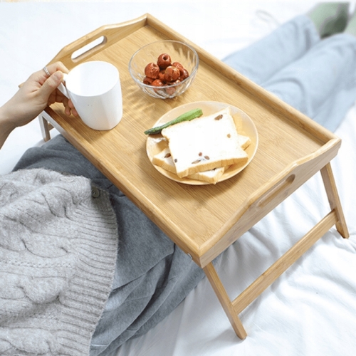 Taca Bambusowa na łóżko ze składanymi nogami śniadaniowa dekoracyjna 48 cm