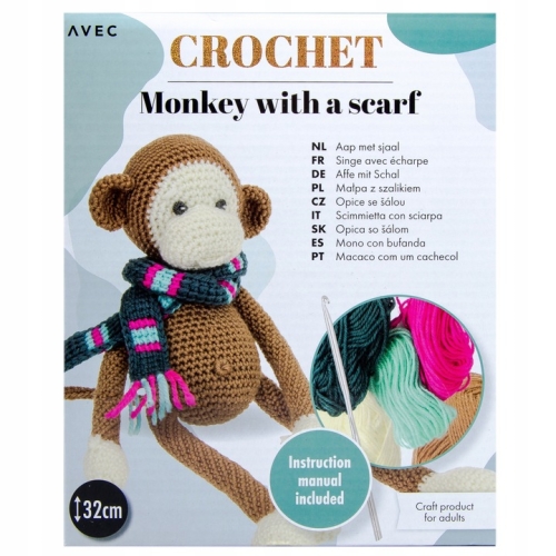 ZESTAW DO SZYDEŁKOWANIA Z WŁÓCZKI MONKEY MAŁPKA RĘKODZIEŁO DIY ZRÓB TO SAM