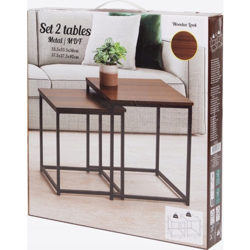 Stolik kawowy Loft kwadratowy 37,5 x 37,5 x 40cm dąb ciemny zestaw 2 sztuki