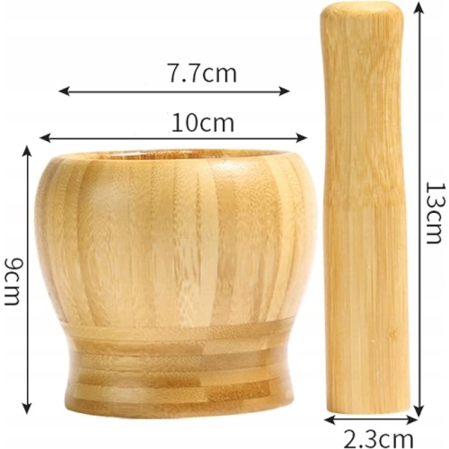Moździerz wykonany z bambusowego solidnego drewna z tłuczkiem 9 cm Mocny