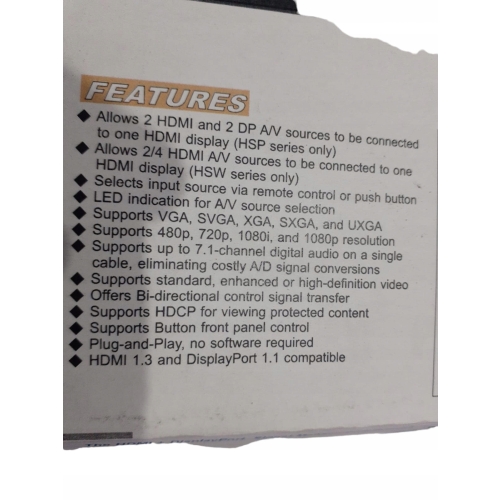SWITCH HDMI+DisplayPort SIGNAL MANAGEMENT 2-PORT HDMI HSW-201