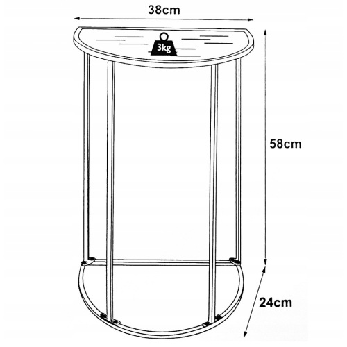 STOLIK METALOWY PRZYŚCIENNY JASNY BLAT OZDOBNY na kwiaty wazon 38x24x58 cm
