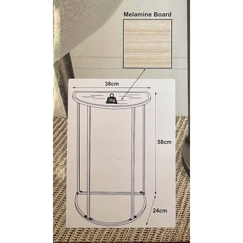 STOLIK METALOWY PRZYŚCIENNY JASNY BLAT OZDOBNY na kwiaty wazon 38x24x58 cm