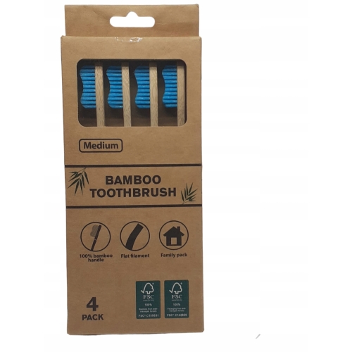 SZCZOTECZKI DO ZĘBÓW 4szt 100% NATURALNY BAMBUS RÓŻOWE GĘSTE WŁOSIE