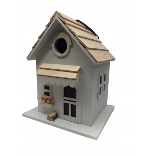 DREWNIANY DOMEK BUDKA DLA PTAKÓWZ OTWOREM DEKORACJA DO OGRODU TARASU GREEN