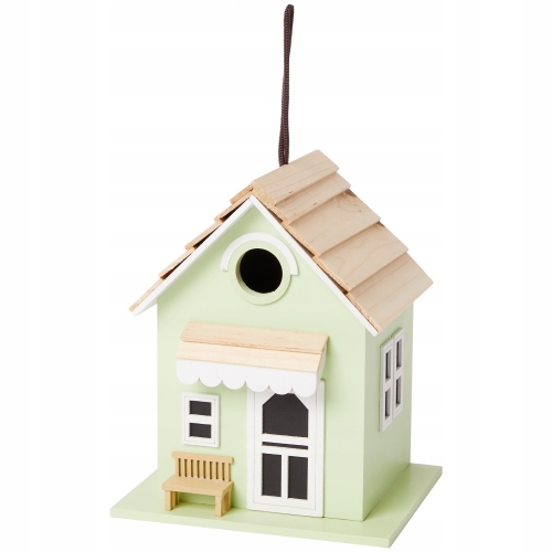 DREWNIANY DOMEK BUDKA DLA PTAKÓWZ OTWOREM DEKORACJA DO OGRODU TARASU GREEN