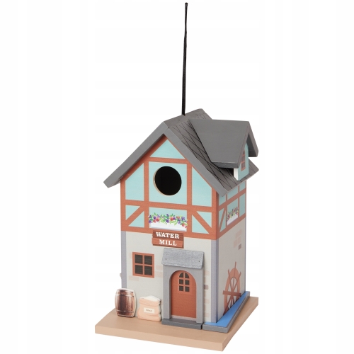 DREWNIANY DOMEK BUDKA DLA PTAKÓWZ OTWOREM DEKORACJA DO OGRODU TARASU GREEN