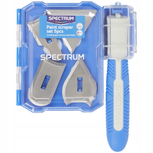 Zestaw skrobaków do farb 4 nożyki + antypoślizgowa rączka w etui Spectrum