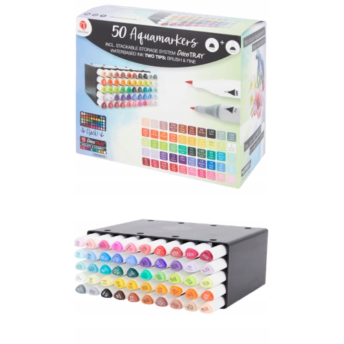 MARKERY DWUSTRONNE AKWARELOWE WODNE PISAKI DECOTIME ZESTAW 50 sztuk 28-138