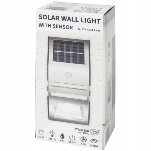Lampa ścienna solarna metalowa LED z czujnikiem ogrodowa 17 x 7.5 x 4.8 cm